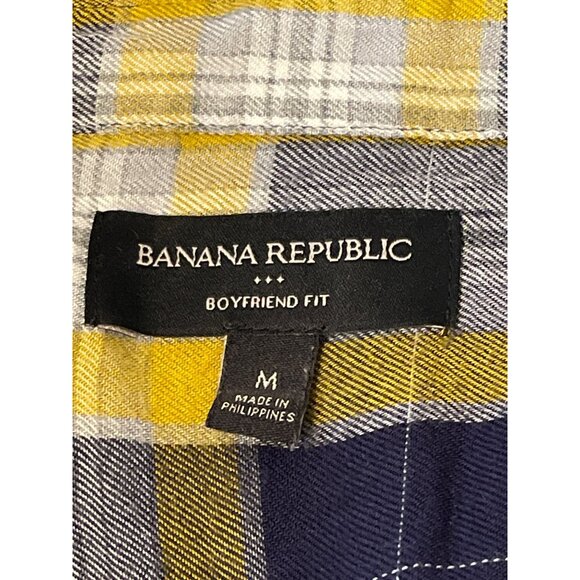 Banana Republic Factory Boyfriend Fit Button Down Size Medium Yellow Plaid - Picture 5 of 6